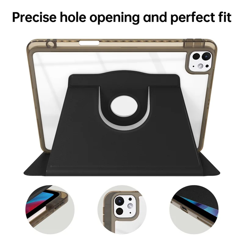 For iPad Pro 11 (2025) / 11 (2024) Case PU Leather+Acrylic+TPU Rotating Clear Tablet Cover Auto Wake  /  Sleep - Black