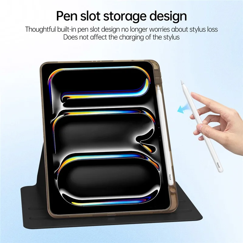 For iPad Pro 11 (2025) / 11 (2024) Case PU Leather+Acrylic+TPU Rotating Clear Tablet Cover Auto Wake  /  Sleep - Black