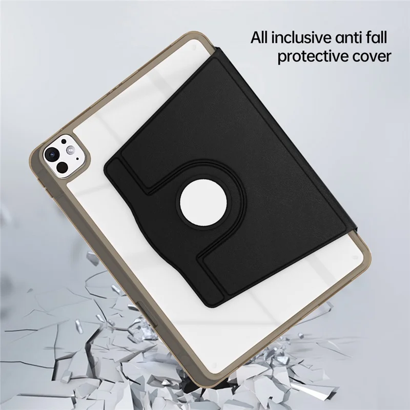 For iPad Pro 11 (2025) / 11 (2024) Case PU Leather+Acrylic+TPU Rotating Clear Tablet Cover Auto Wake  /  Sleep - Black