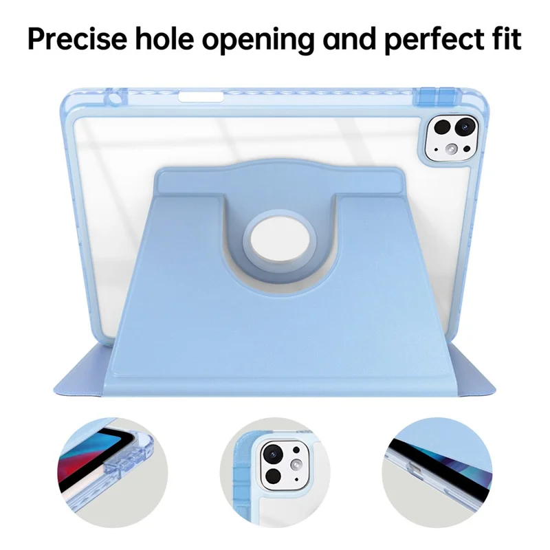 For iPad Pro 11 (2025) / 11 (2024) Case PU Leather+Acrylic+TPU Rotating Clear Tablet Cover Auto Wake  /  Sleep - Baby Blue