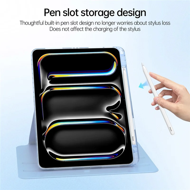 For iPad Pro 11 (2025) / 11 (2024) Case PU Leather+Acrylic+TPU Rotating Clear Tablet Cover Auto Wake  /  Sleep - Baby Blue
