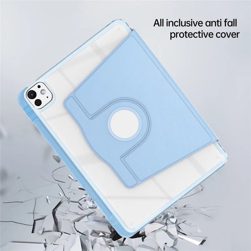For iPad Pro 11 (2025) / 11 (2024) Case PU Leather+Acrylic+TPU Rotating Clear Tablet Cover Auto Wake  /  Sleep - Baby Blue