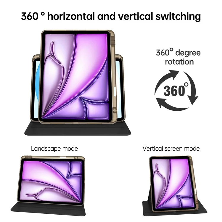 Carcasa para Tablet para iPad Air 13 (2024) / Pro 12.9 (2022) / (2021) / (2020) Cuero PU + Acrílico + TPU Cubierta transparente giratoria Activación / Suspensión automática - Negro