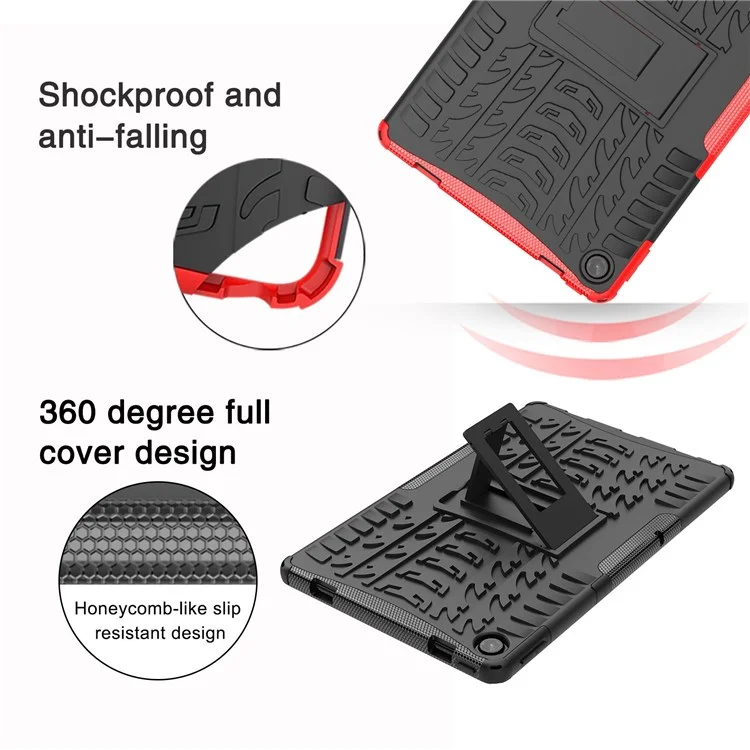 Pour Lenovo Tab M10 Plus (3e génération) / Xiaoxin Pad 2022 10,6 pouces Anti-rayures Anti-chute Texture de pneu Support Armure lourde Étui Coque en TPU doux et PC dur - Noir