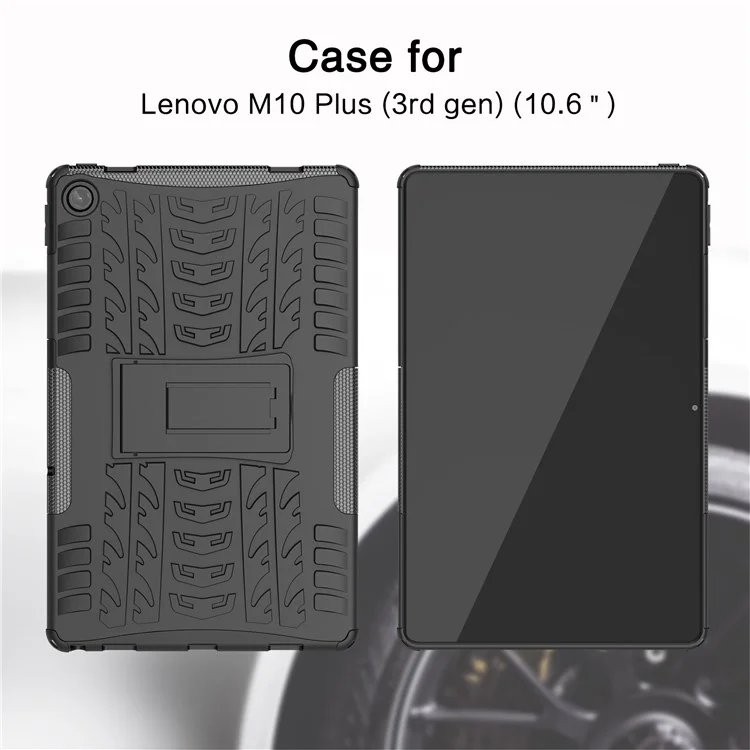Pour Lenovo Tab M10 Plus (3e génération) / Xiaoxin Pad 2022 10,6 pouces Anti-rayures Anti-chute Texture de pneu Support Armure lourde Étui Coque en TPU doux et PC dur - Noir