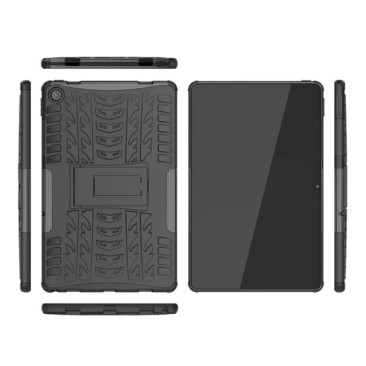 Pour Lenovo Tab M10 Plus (3e génération) / Xiaoxin Pad 2022 10,6 pouces Anti-rayures Anti-chute Texture de pneu Support Armure lourde Étui Coque en TPU doux et PC dur - Noir