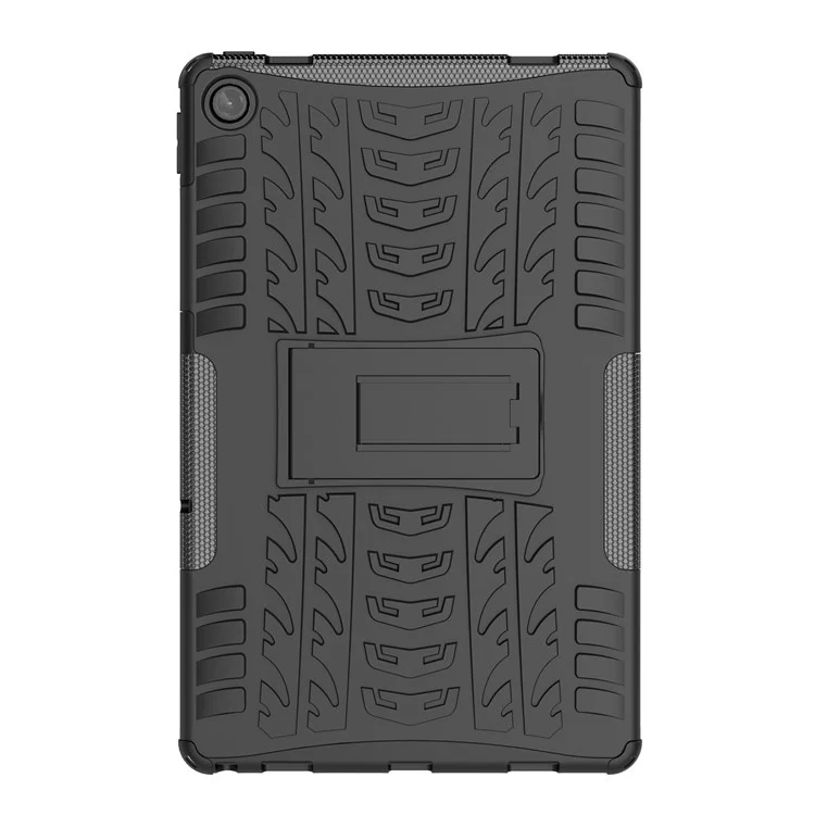 Für Lenovo Tab M10 Plus (Gen 3) Anti-kratzer-anti-fall-reifen-textur-kickstand Heavy-duty-rüstung Cover Soft TPU Hard PC Hülle - Schwarz