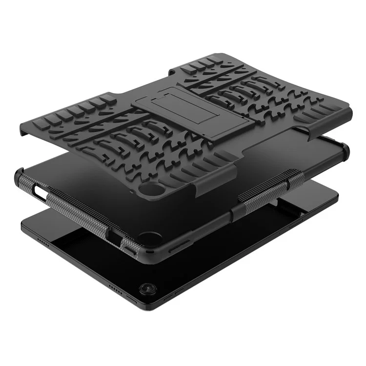 Pour Lenovo Tab M10 Plus (3e génération) / Xiaoxin Pad 2022 10,6 pouces Anti-rayures Anti-chute Texture de pneu Support Armure lourde Étui Coque en TPU doux et PC dur - Noir