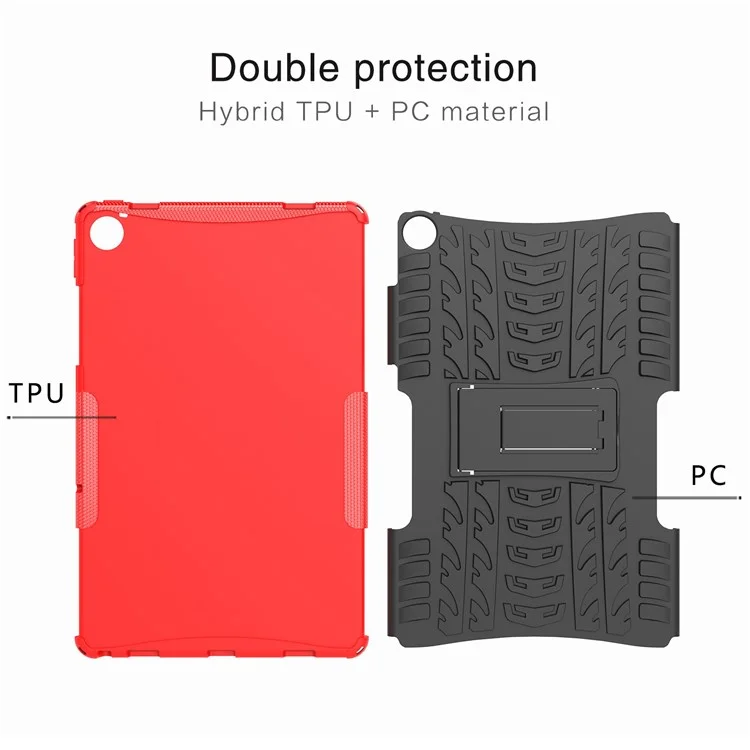 Pour Lenovo Tab M10 Plus (3e génération) / Xiaoxin Pad 2022 10,6 pouces Anti-rayures Anti-chute Texture de pneu Support Armure lourde Étui Coque en TPU doux et PC dur - Noir