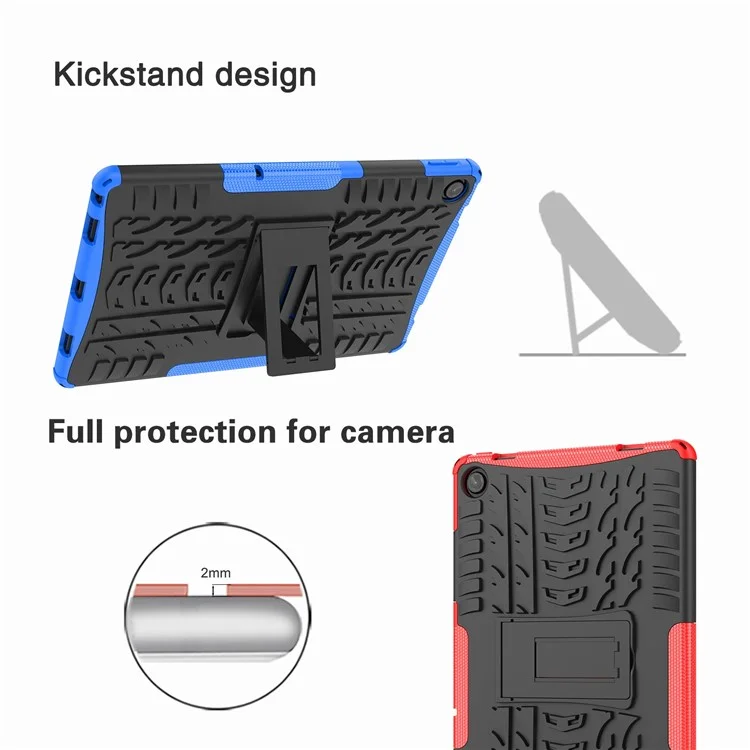 Pour Lenovo Tab M10 Plus (3e génération) / Xiaoxin Pad 2022 10,6 pouces Anti-rayures Anti-chute Texture de pneu Support Armure lourde Étui Coque en TPU doux et PC dur - Noir