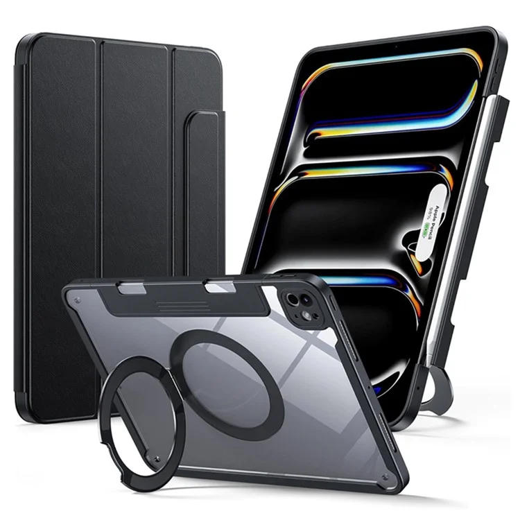 Acquisto all'ingrosso per custodia iPad 10.9 (2022) con supporto rotante in PC + pelle PU, copertina magnetica staccabile per tablet con portapenna - Nero