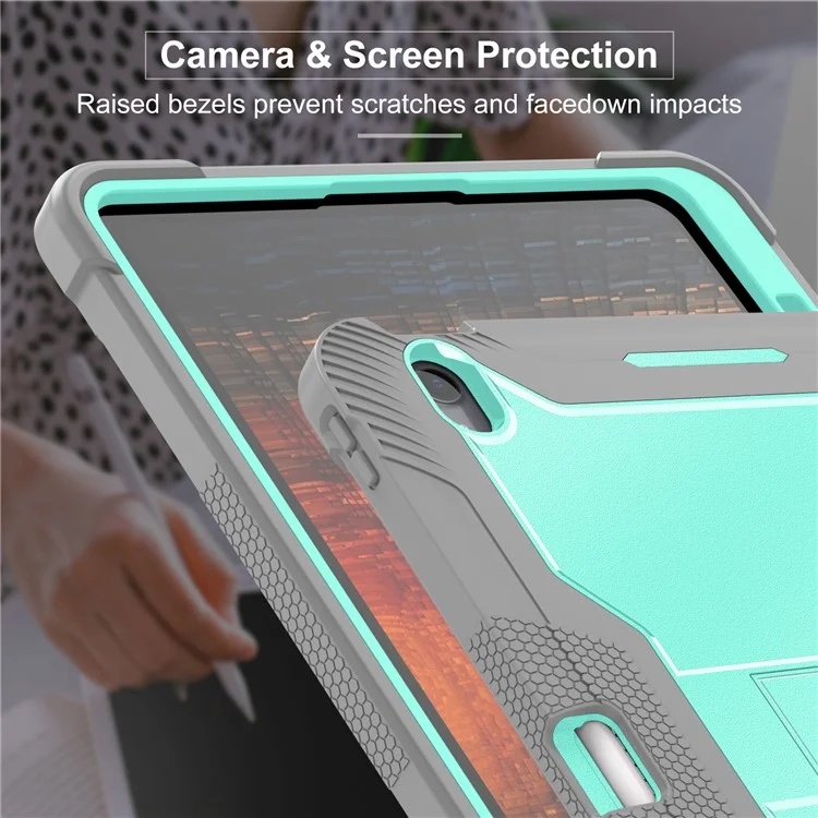 Bulk Purchasing For iPad mini (2024)  /  (2021) Case Kickstand Silicone + PC Impact Protective Tablet Cover - Navy Blue+Yellowgreen