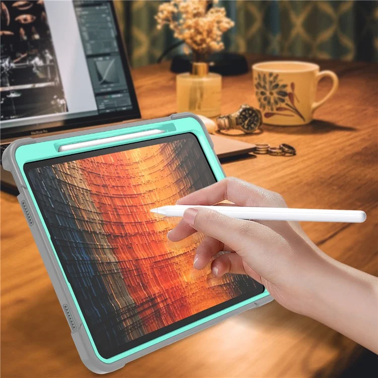 Оптовая закупка для чехла Xiaomi Redmi Pad SE с подставкой, силиконовый + ударопрочный пластиковый защитный чехол для планшета - темно-синий + желто-зеленый