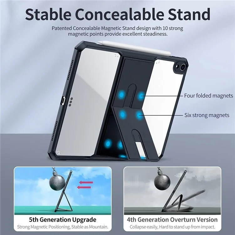 Xundd Per Ipad Air (2020)/Air (2022) Cas Kickstand Tablet Cust Cushion Cover Protettivo TPU Protezione Shock - Nero