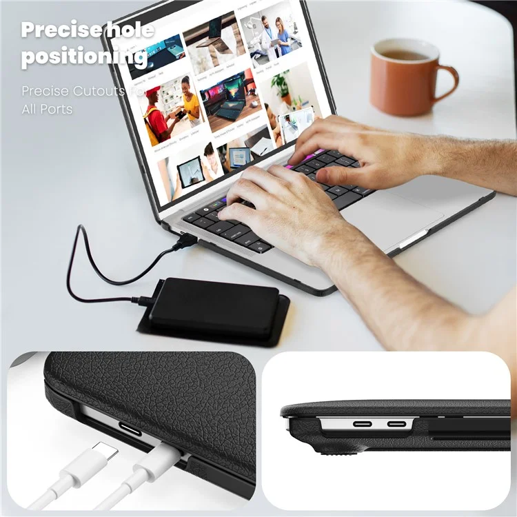 For MacBook Pro 13 inch (2022) / (2020) / (2018) M1 / M2 A2289 A2251 A2159 A1989 A1706 A1708 Laptop Case Anti-Slip PC+PU Leather Flip Cover - Black