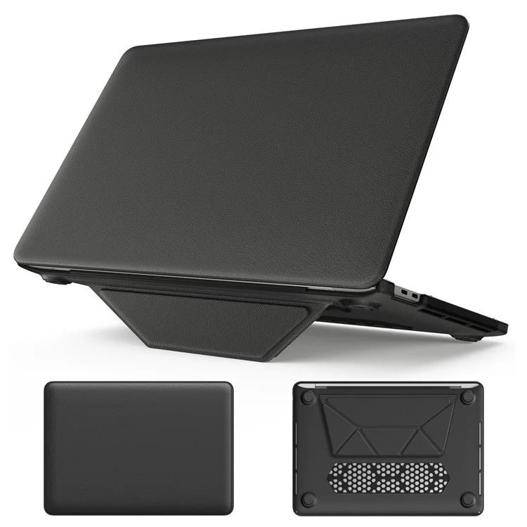 For MacBook Pro 13 inch (2022) / (2020) / (2018) M1 / M2 A2289 A2251 A2159 A1989 A1706 A1708 Laptop Case Anti-Slip PC+PU Leather Flip Cover - Black