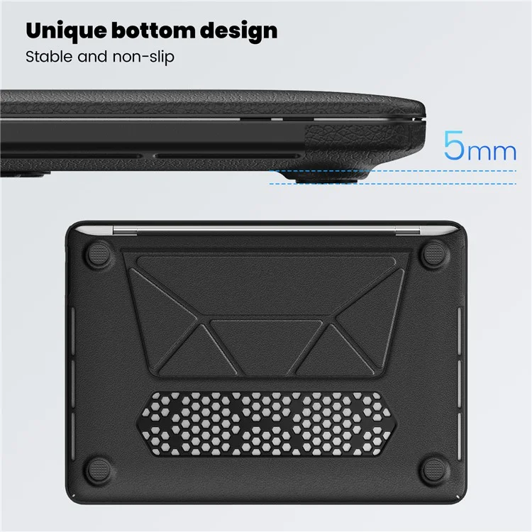 For MacBook Pro 13 inch (2022) / (2020) / (2018) M1 / M2 A2289 A2251 A2159 A1989 A1706 A1708 Laptop Case Anti-Slip PC+PU Leather Flip Cover - Black