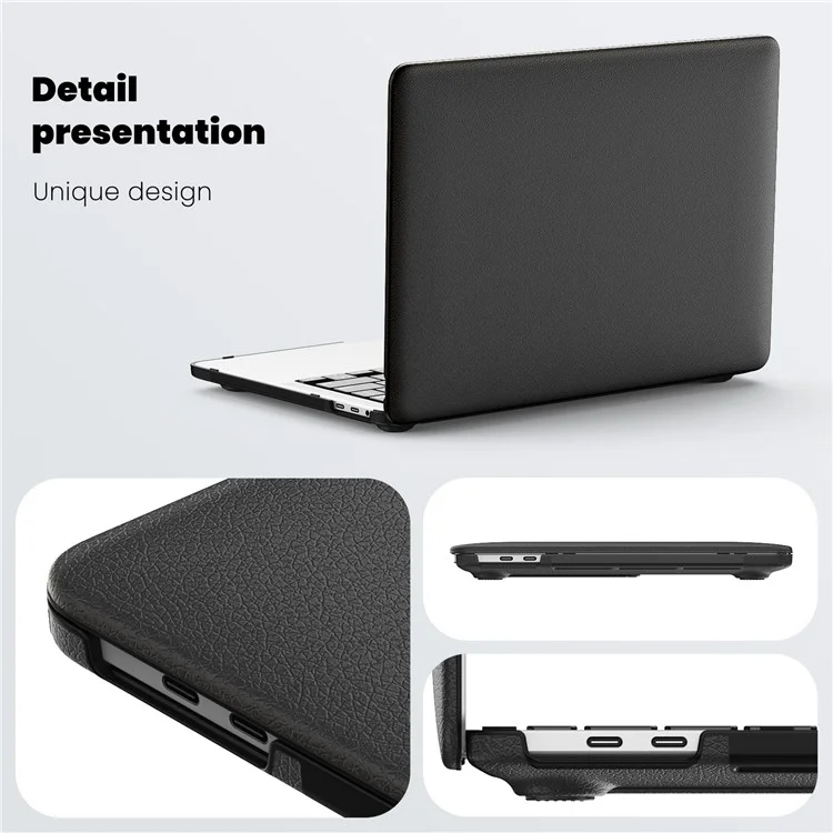 For MacBook Pro 13 inch (2022) / (2020) / (2018) M1 / M2 A2289 A2251 A2159 A1989 A1706 A1708 Laptop Case Anti-Slip PC+PU Leather Flip Cover - Black