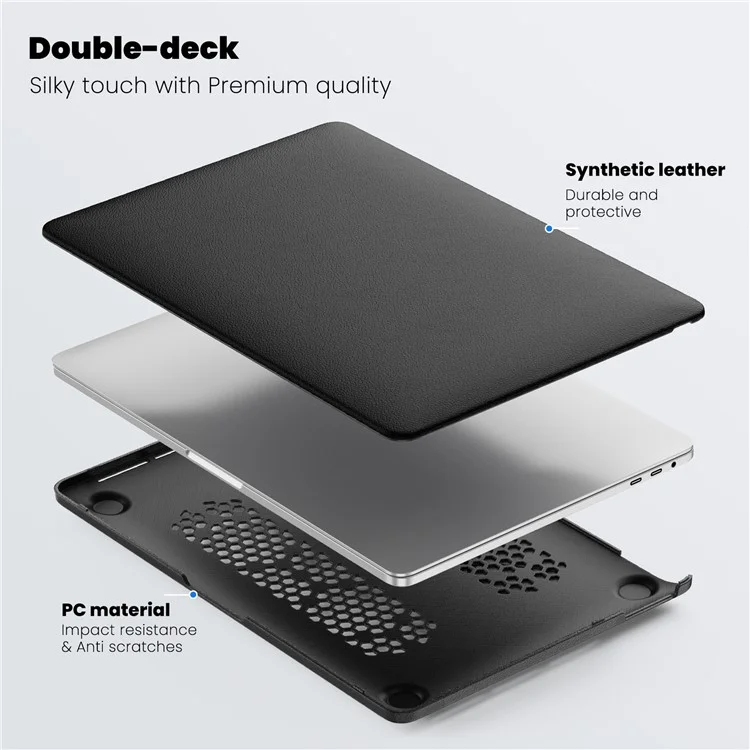 For MacBook Pro 13 inch (2022) / (2020) / (2018) M1 / M2 A2289 A2251 A2159 A1989 A1706 A1708 Laptop Case Anti-Slip PC+PU Leather Flip Cover - Black