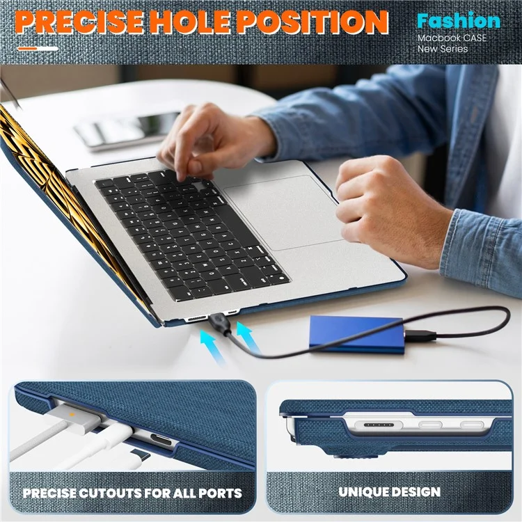 For Macbook Air 15 inch (2025) / (2024) M3 A3114 / (2023) M2 A2941 Laptop Case Anti-Slip PC+Cloth Flip Cover - Navy Blue