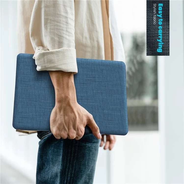 For Macbook Air 15 inch (2025) / (2024) M3 A3114 / (2023) M2 A2941 Laptop Case Anti-Slip PC+Cloth Flip Cover - Navy Blue