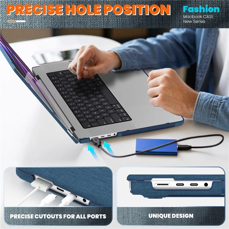 Funda para portátil MacBook Pro de 16 pulgadas (2023) / (2021) A2485 M1 Pro / M1 Max / A2780 / M3 A2991 - Anti deslizante de PC+Tela, cubierta abatible - Negro