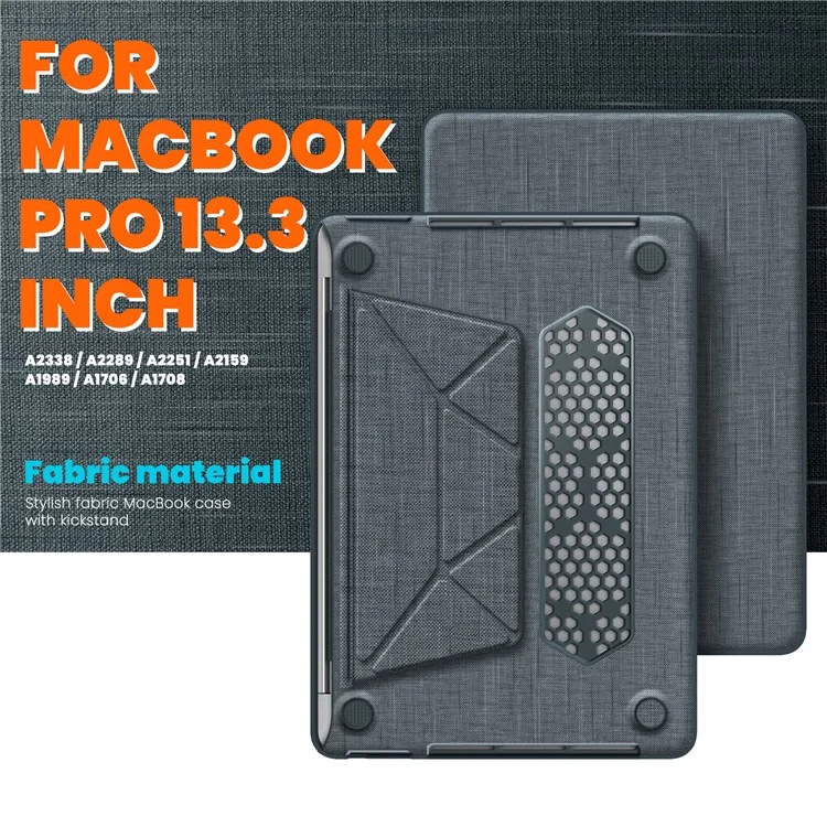 Für MacBook Pro 13 Zoll (2022) / (2020) / (2018) A2338 M1 / M2 A2289 A2251 A2159 A1989 A1706 A1708 Laptop-Hülle, rutschfest, PC+Tuch, Klapphülle - Grau