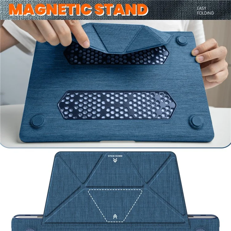 For MacBook Air 13 inch (2025) / (2024) M3 A3113 / (2022) M2 A2681 Laptop Case Anti-Slip PC+Cloth Flip Cover - Navy Blue