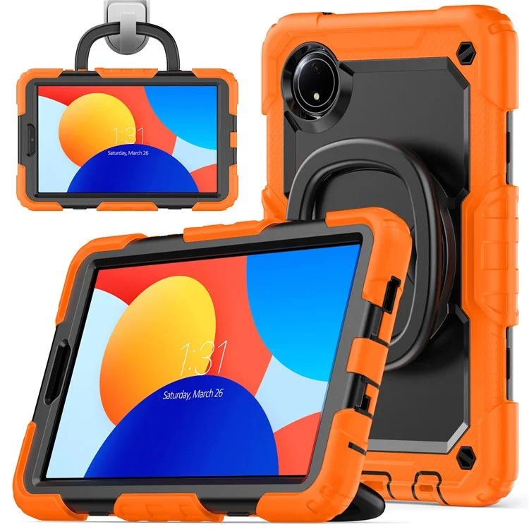 Étui avec support pour Xiaomi Redmi Pad SE 4G 8,7 pouces, en PC et silicone, avec bandoulière - Orange