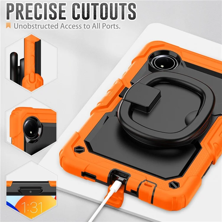 Étui avec support pour Xiaomi Redmi Pad SE 4G 8,7 pouces, en PC et silicone, avec bandoulière - Orange