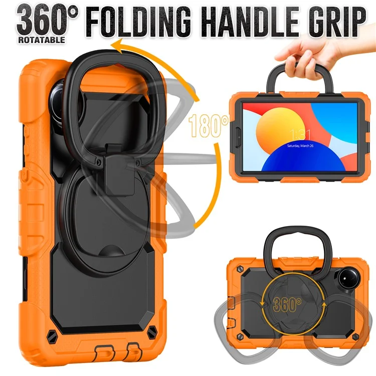 Étui avec support pour Xiaomi Redmi Pad SE 4G 8,7 pouces, en PC et silicone, avec bandoulière - Orange