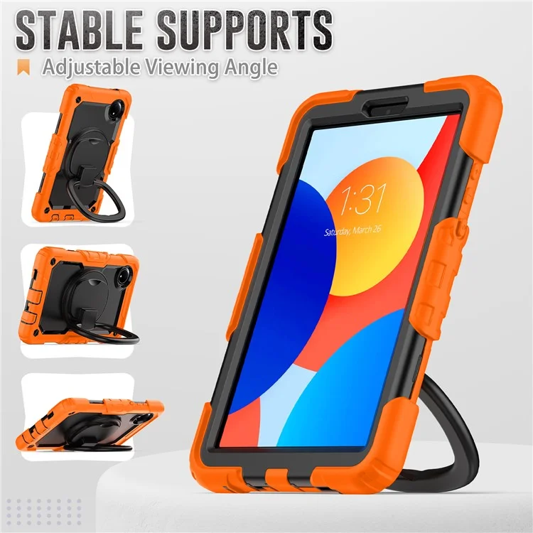 Étui avec support pour Xiaomi Redmi Pad SE 4G 8,7 pouces, en PC et silicone, avec bandoulière - Orange