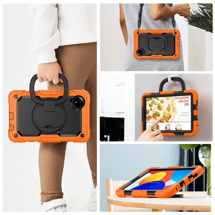 Étui avec support pour Xiaomi Redmi Pad SE 4G 8,7 pouces, en PC et silicone, avec bandoulière - Orange