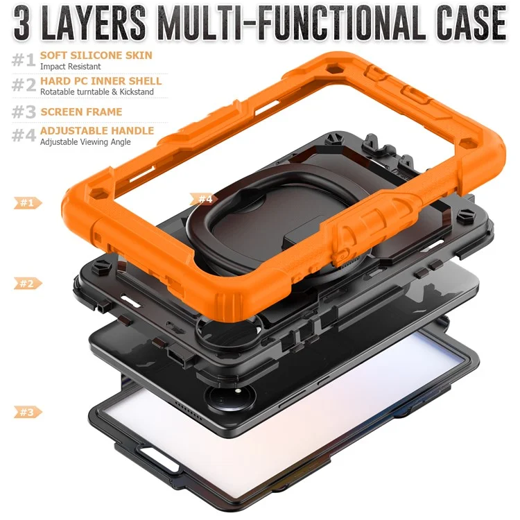 Étui avec support pour Xiaomi Redmi Pad SE 4G 8,7 pouces, en PC et silicone, avec bandoulière - Orange
