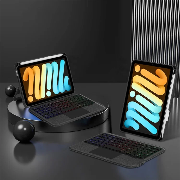 For iPad mini (2024) Leather Case + Bluetooth-compatible Keyboard with Backlight Trackpad