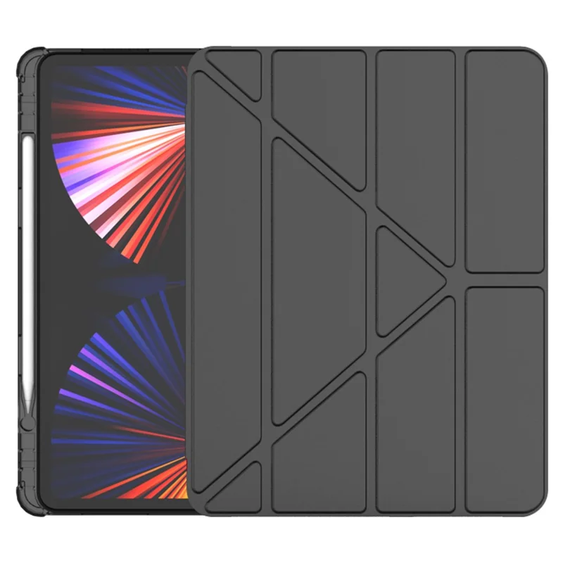 For iPad Pro 11 (2024) Case Origami Stand PU Leather+TPU Tablet Cover with Pen Slot - Black