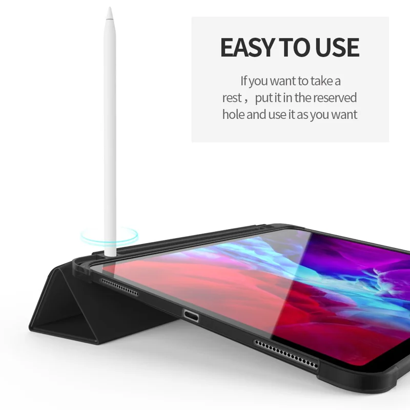 For iPad Pro 11 (2024) Case Origami Stand PU Leather+TPU Tablet Cover with Pen Slot - Black