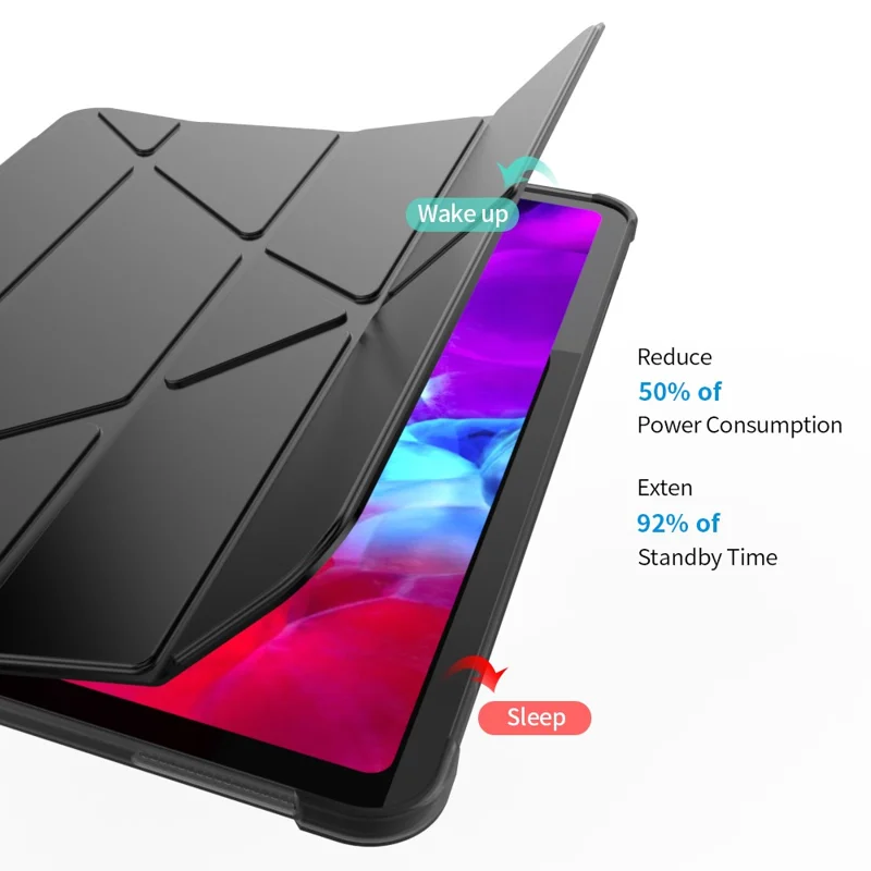 For iPad Pro 11 (2024) Case Origami Stand PU Leather+TPU Tablet Cover with Pen Slot - Black