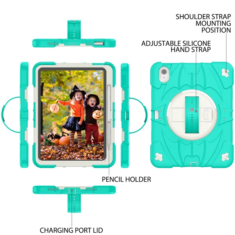 Capa para iPad Air 11 (2024) / iPad Air (2022) / (2020) com suporte, slot para caneta, silicone + PC com alça - Verde menta