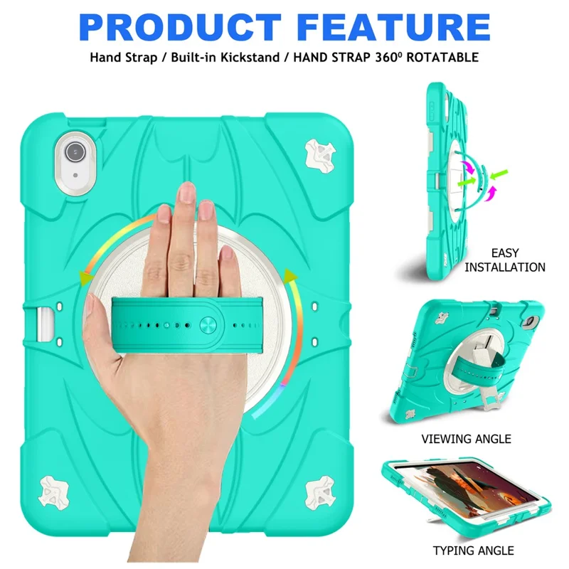 Capa para iPad Air 11 (2024) / iPad Air (2022) / (2020) com suporte, slot para caneta, silicone + PC com alça - Verde menta