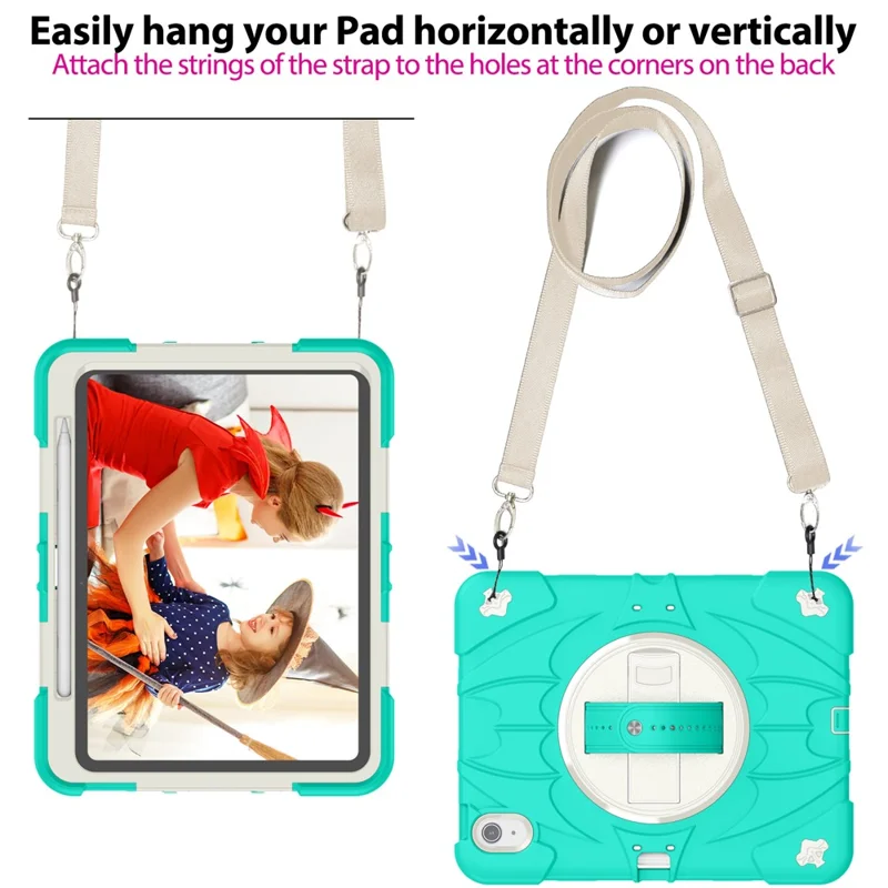Capa para iPad Air 11 (2024) / iPad Air (2022) / (2020) com suporte, slot para caneta, silicone + PC com alça - Verde menta