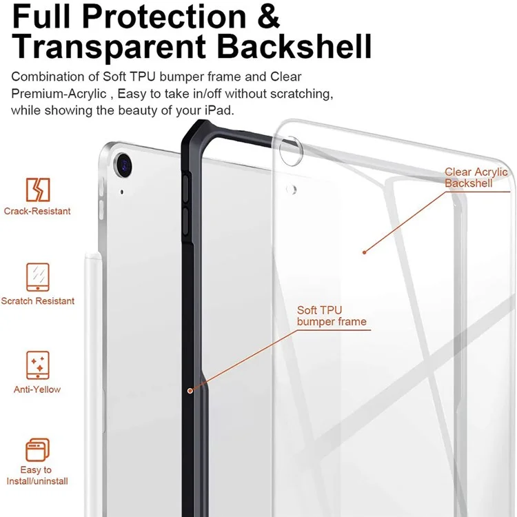 Xundd Para Ipad Air (2020)/ar (2022) Caixa Slim Caso TPU Cover Protetor Caixa de Comprimido à Prova de Choque de ar Para Choque - Preto