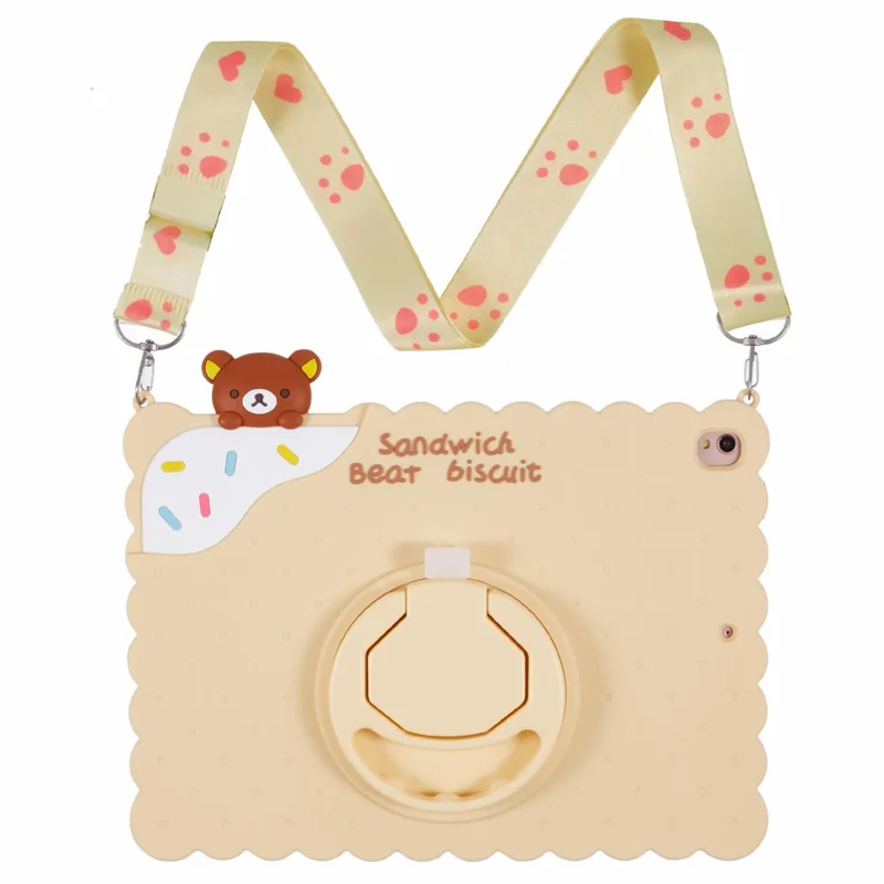 Silicone Case for iPad 10.2 (2021) / (2020) / (2019) / iPad Air 10.5 inch (2019) / Pro 10.5-inch (2017) Kickstand Cover with Shoulder Strap - Yellow