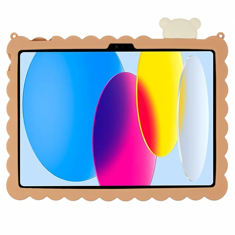 For iPad (2025) / 10.9 (2022) Silicone Case Kickstand Cute Bear Tablet Cover with Shoulder Strap - Brown