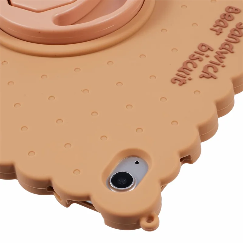 For iPad (2025) / 10.9 (2022) Silicone Case Kickstand Cute Bear Tablet Cover with Shoulder Strap - Brown
