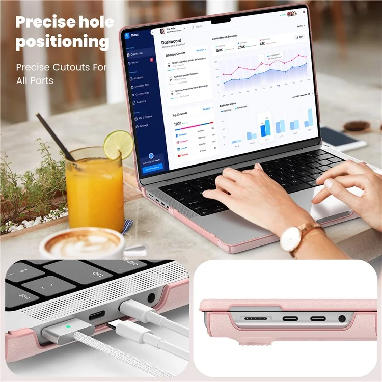 Funda para portátil MacBook Pro de 14 pulgadas (2023) / (2021) A2442 M1 Pro / M1 Max / A2779 / M3 A2918 A2992, de PC+PU cuero, con tapa y antideslizante - Rosa