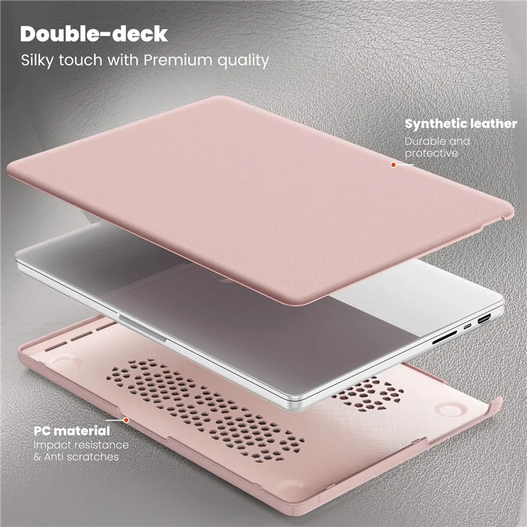 Funda para portátil MacBook Pro de 14 pulgadas (2023) / (2021) A2442 M1 Pro / M1 Max / A2779 / M3 A2918 A2992, de PC+PU cuero, con tapa y antideslizante - Rosa