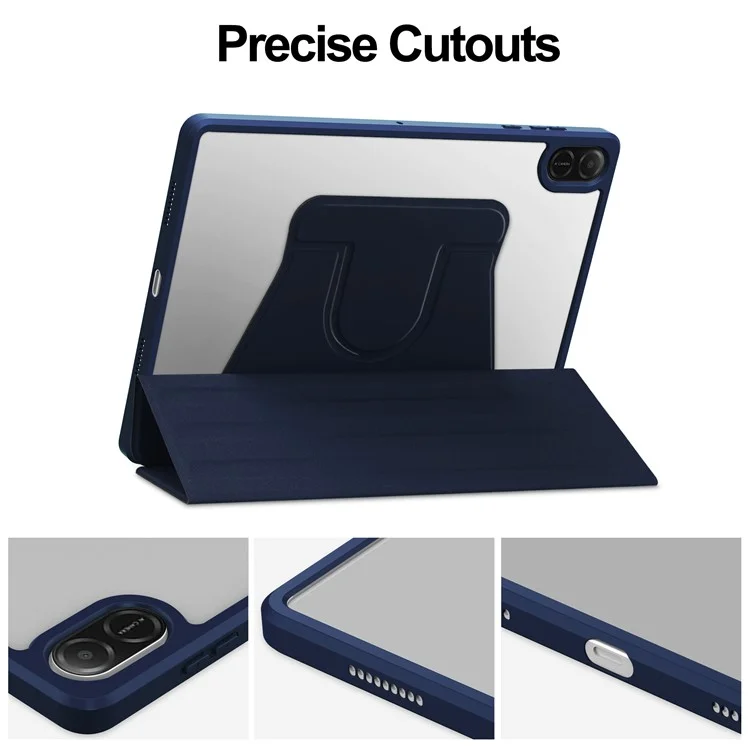 For Honor Pad X8a Case 360° Rotary Stand PU Leather+Acrylic Tablet Cover (Without Keyboard) - Dark Blue