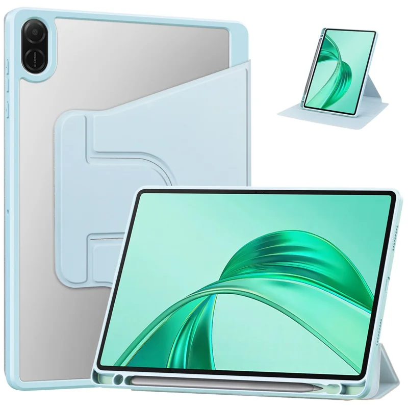 For Honor Pad X8a Case 360° Rotary Stand PU Leather+Acrylic Tablet Cover (Without Keyboard) - Sky Blue