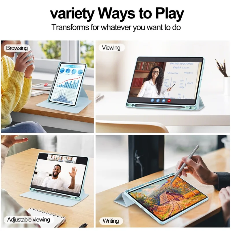 For Honor Pad X8a Case 360° Rotary Stand PU Leather+Acrylic Tablet Cover (Without Keyboard) - Sky Blue